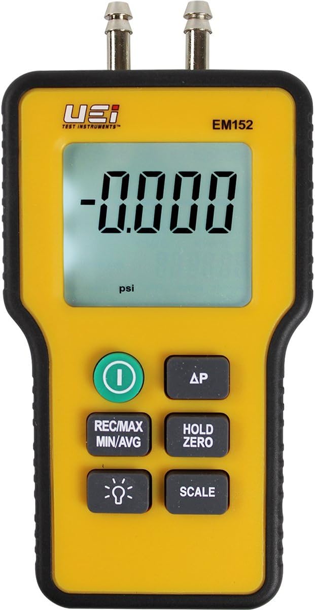 UEi EM152 Dual Input Digital Manometer - ±60 inH2O Differential Pressure Gauge, 11 Units, Min/Max Hold for HVAC Pros