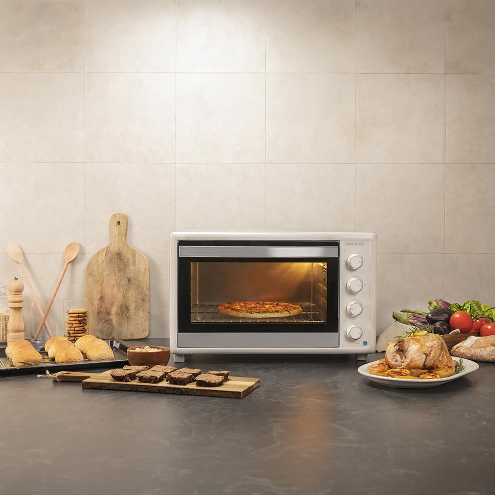 Cecotec Tischkonvektionsofen 60 Liter Bake&Toast 6090 White Gyro. 2200 W, Innenbeleuchtung, 12 Funktionen, Temperatur bis zu 230°C, Doppelglastür, Inklusive Drehspieß
