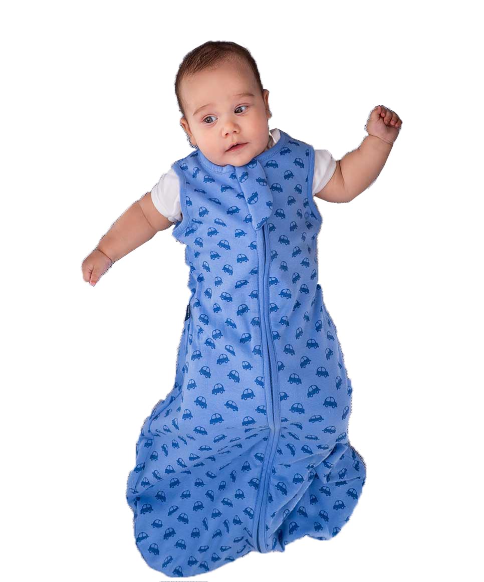 BlissSac de couchage bébé 1.0 tog Coton Biologique, Gigoteuse sans manches pour bébé 0-36 Mois (Vroom Cars, 6-18 Mois)