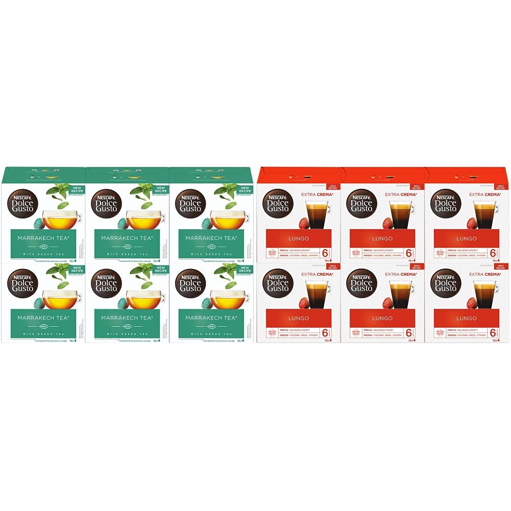 Nescafé Dolce Gusto Marrakech Tea - Thé - 96 Capsules (Pack de 6 boîtes x 16) & Lungo - Café - 96 Capsules (6 boîtes x 16)