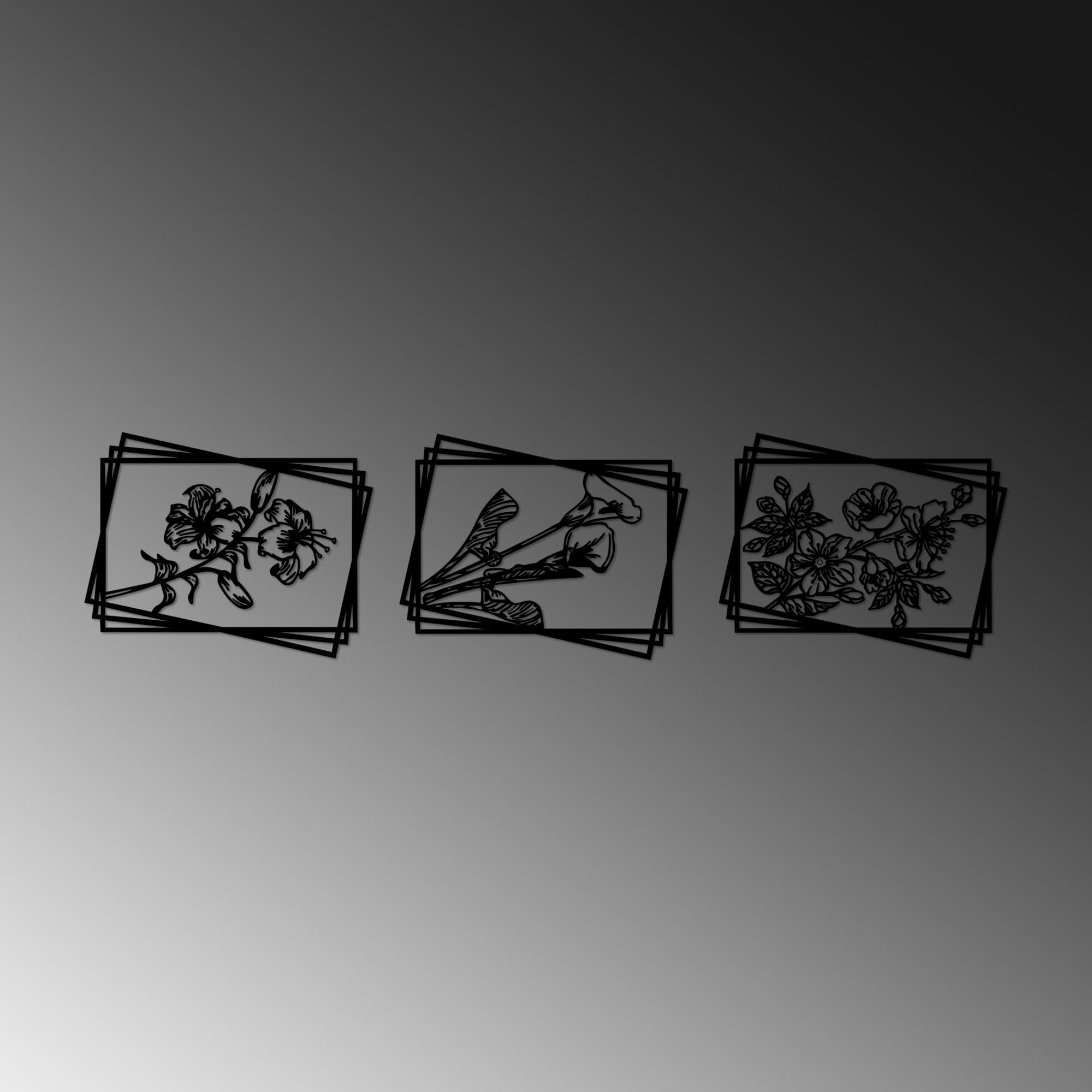 Hanah Home Elegante accesorio decorativo de pared de metal negro (3 piezas), 47 x 60 cm, 100% metal, 1,5 mm de grosor, perfecto para decoración moderna del hogar y paredes de galería