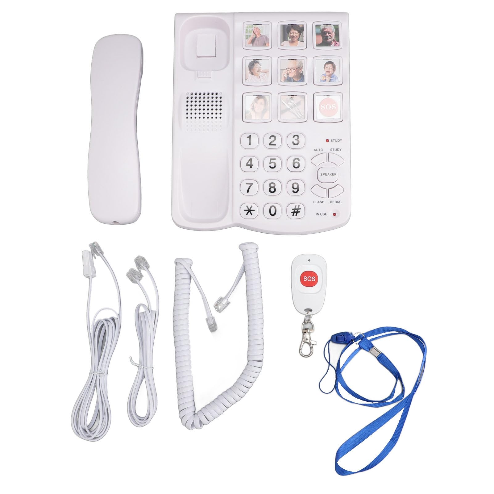 Teléfonos Fijos para el Hogar, Teléfono con Botones Grandes para Personas Mayores, Teléfono con Cable con Control Remoto de un Toque para Marcación SOS, Calidad de Sonido HD