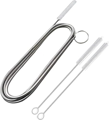 Manguera de cepillo de drenaje de 61 pulgadas de largo, tubo de alimentación flexible y cepillo de limpieza de tuberías con 2 cepillos de paja de