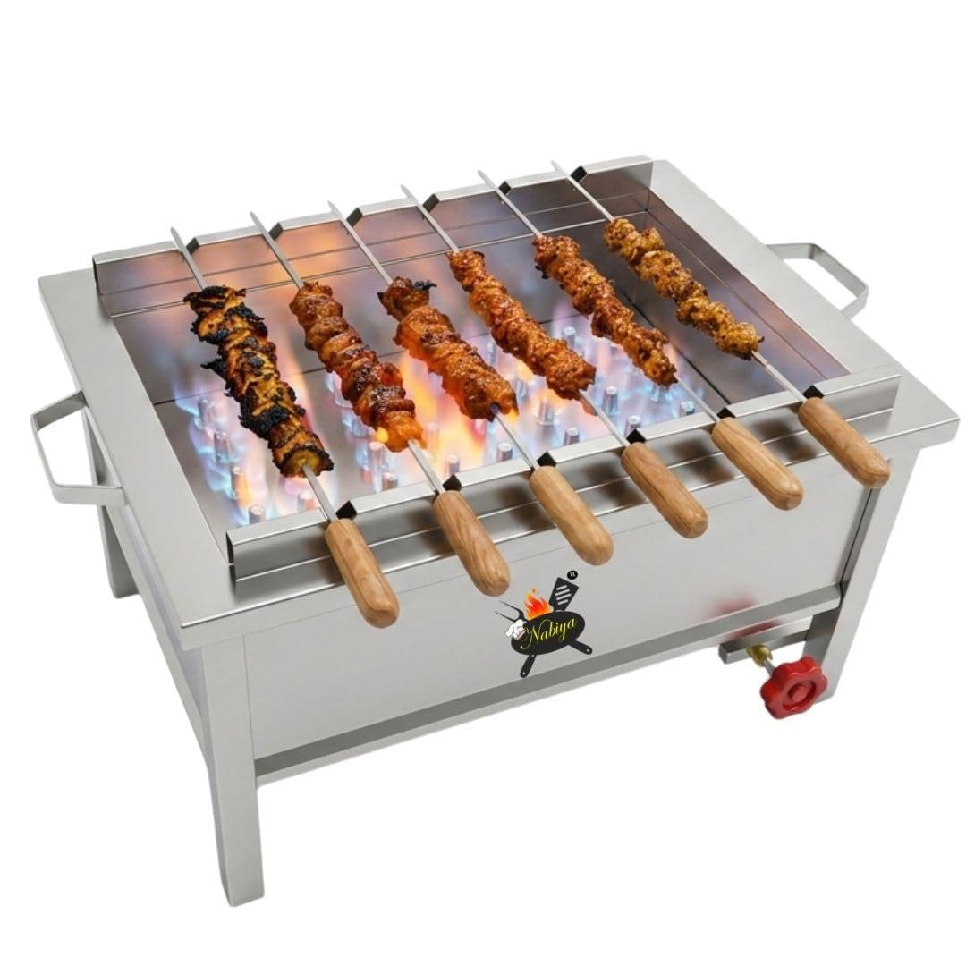Nabiya Stainless Steel Gas Barbecue Grill with Wooden Handle Skewers, | GAS BARBECUE | BBQ | SS BARBECUE (Made in India)-image-16