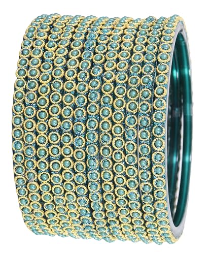 Image of NMII Glass Golden Beads & Pearls Moti Work Designer Bangles Set For Women & Girls | Kanch ki Chudi Set | Girl's Bangles Bracelet | Glass Bangles | Daily, Wedding, Party, Fashion Jewellery- Set of 12