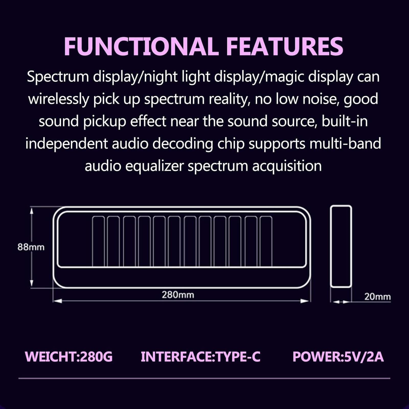 Lampa Do Pomiaru Widma Dźwięku, Wizualizer Widma Muzycznego Z 240 Pełnokolorowymi Diodami LED, 7 Predefiniowanymi Trybami I Inteligentną Redukcją Szumów, Kolorowy Rytm, Do Stołu Gamingowego
