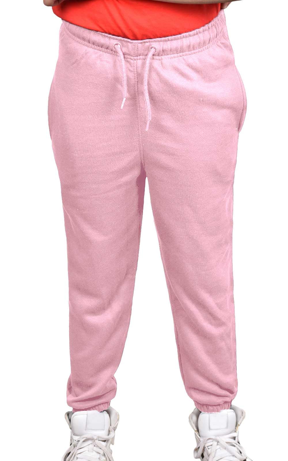 True Face Kids Trouser Fleece Jogging Bottoms PE Sweatpants Multi Pockets Drawstring Elasticated Joggers Cuffed Girls Boys Plain Sports School Pants Light Pink 13