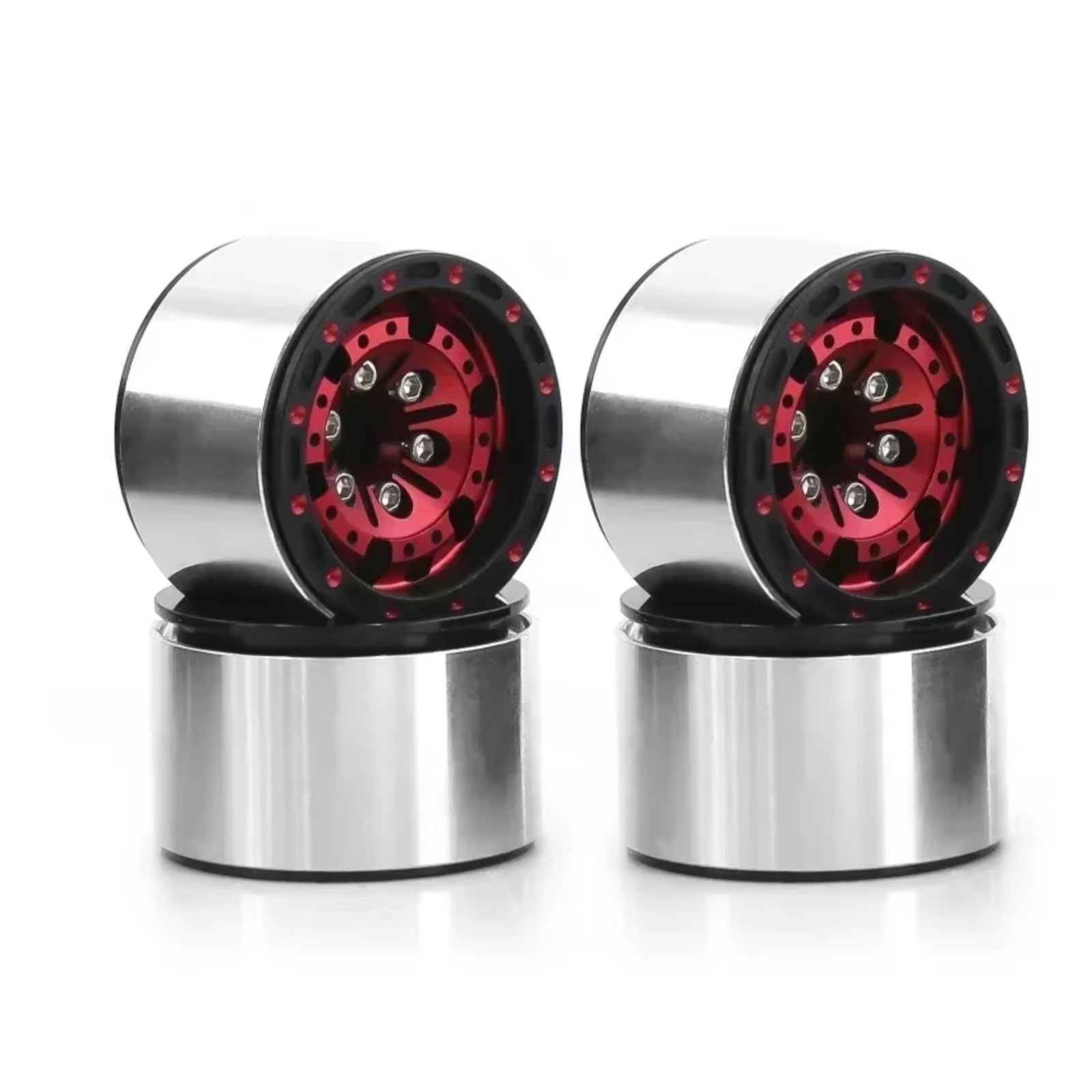 RC Ruote Gomma Per Axial Per SCX24 AX24 Per TRX4M Per FMS Per FCX24 1/18 1/24 4 Pezzi Cerchio Beadlock 1,0" Mozzo In Acciaio Stampato A Piatto Profondo Auto RC Crawler(Red)