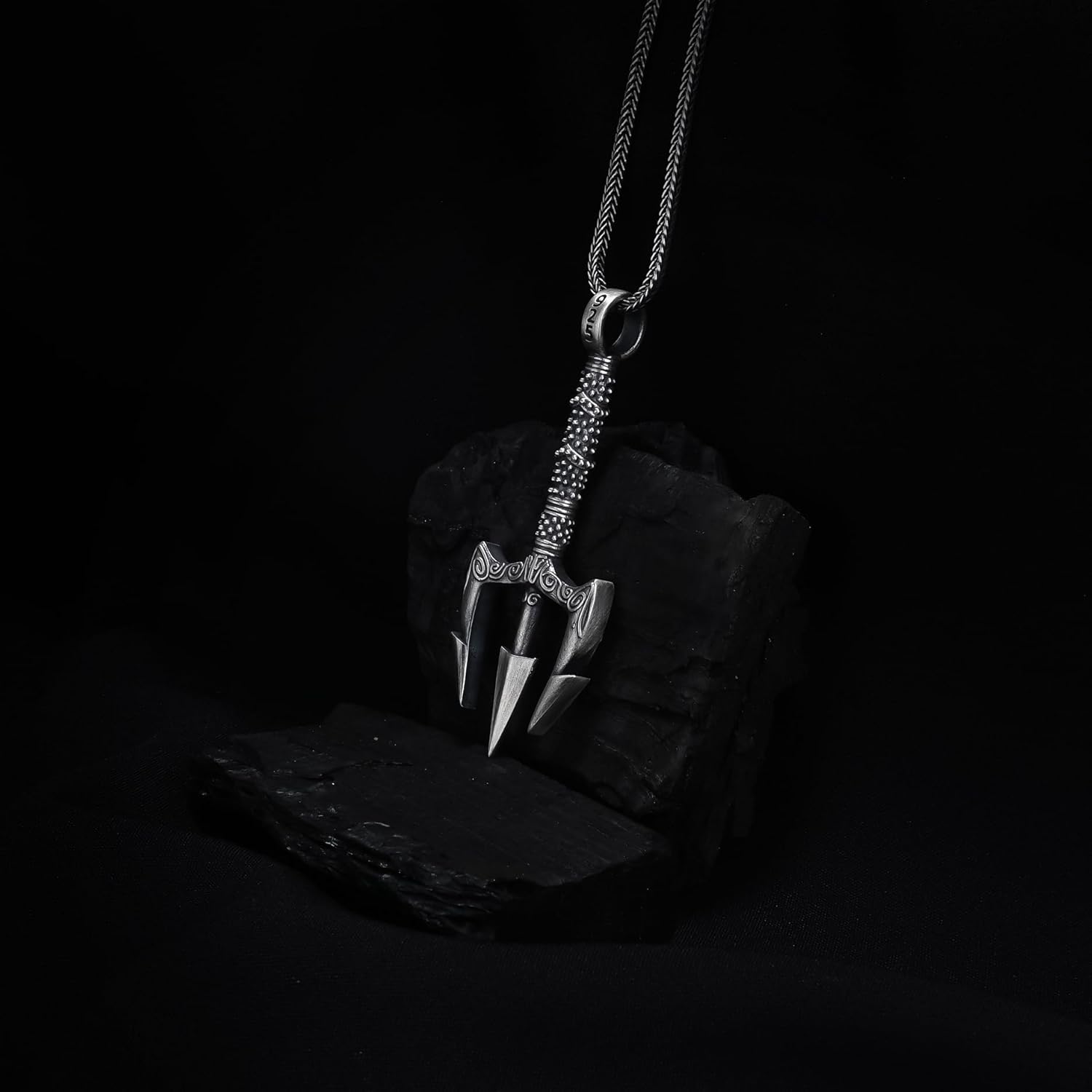 Stainless Steel Poseidon Trident Pendant for Men – Tribal Greek Mythology Necklace, Tarnish-Resistant Steel Jewelry, 24” Chain - Image 4