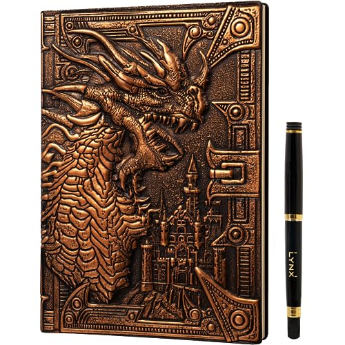 D&D Notizbuch – RPG Journal/Notebook mit 3D Bronze Drache Motiv im Kunstledereinband mit Stift. Notizbuch für Rollenspiele/Pen & Paper/DND Zubehör Fantasy-Geschenk Dungeons & Dragons Dungeon Master