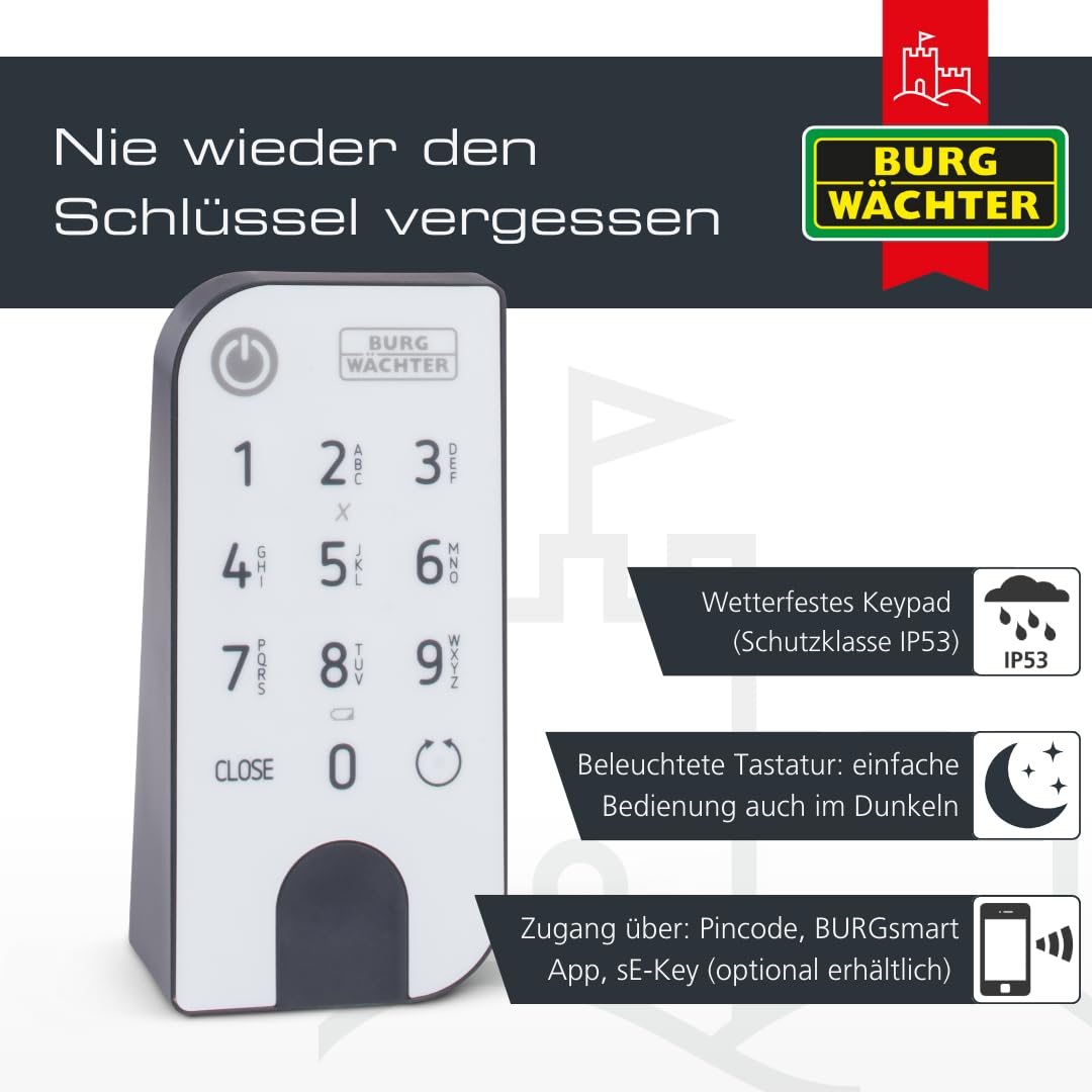 BURG-WÄCHTER Elektronisches Türschloss secuENTRY für Haustüren, Bedienung mit Zahlencode, App oder Funkschlüssel, Inkl. Zylinder, ENTRY Home 5001 PIN, Schwarz/Weiß