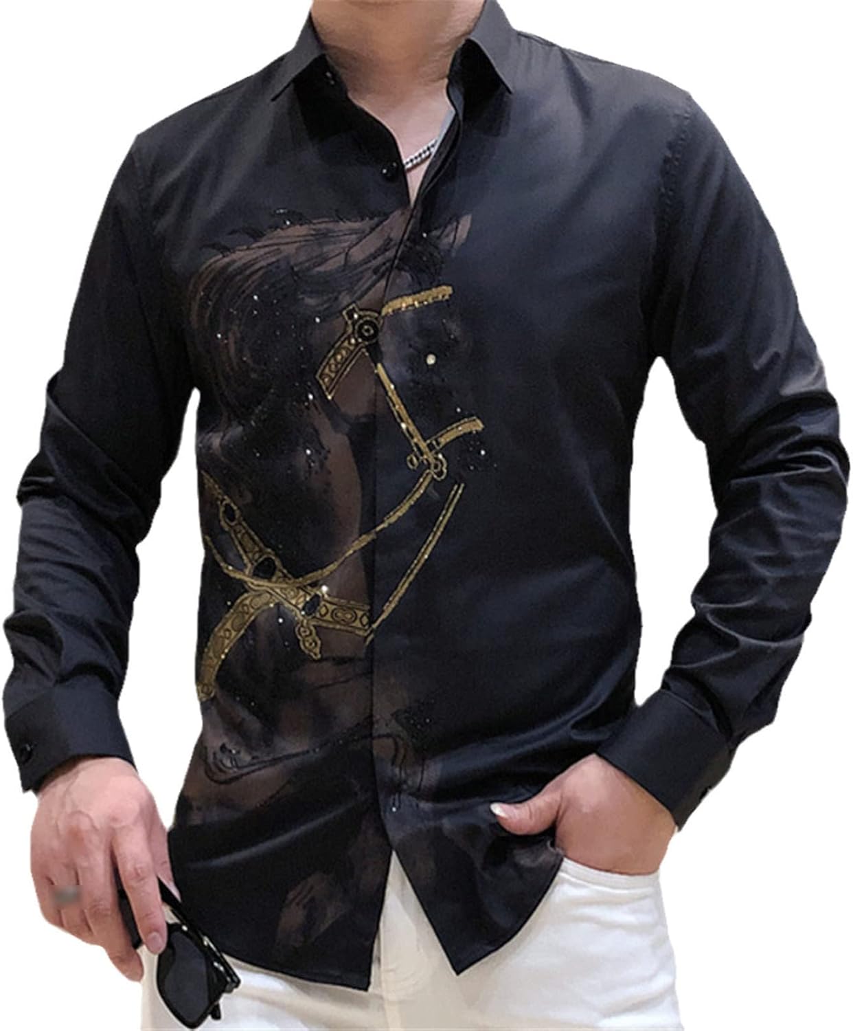 Men's Luxury Shirts Slim Fit Casual Animal Horse Shirts