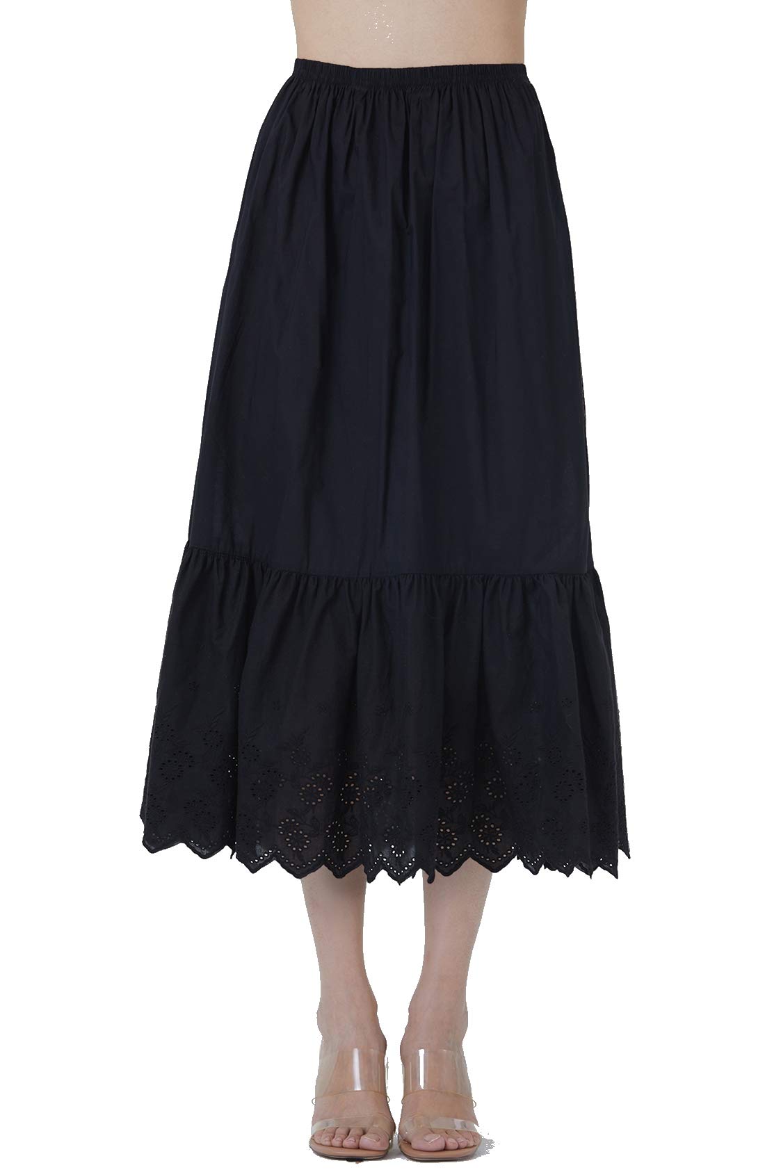 Half Slip Underskirt for Women 100% Cotton A-line Petticoat with Lace Embroidery Summer Skirt Extender Anti-static Underslips Ivory Black Short Long