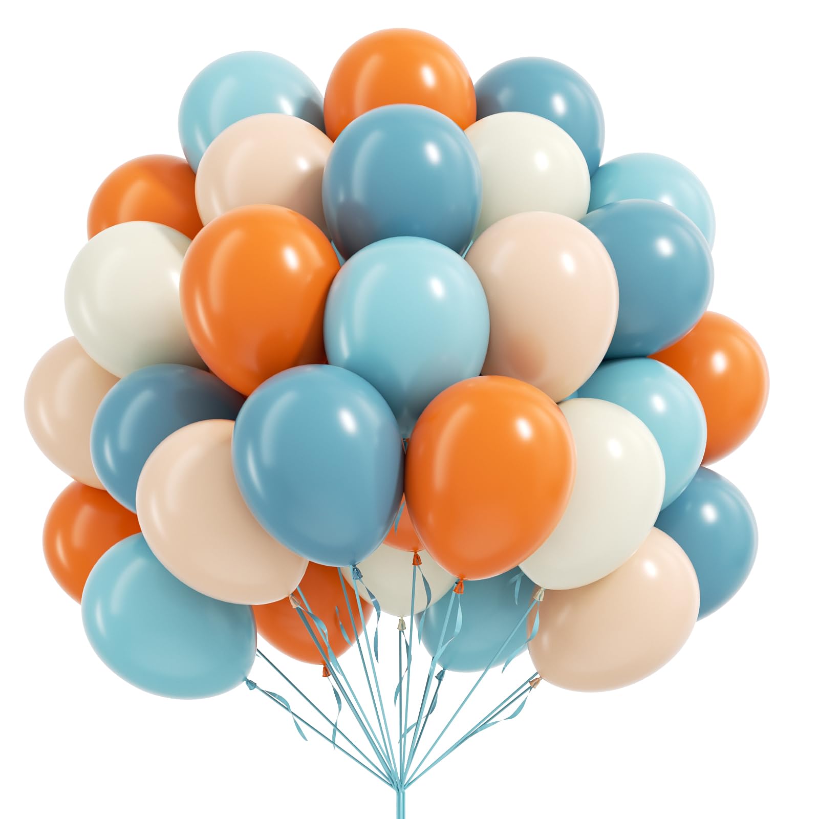 60pcs 12inch Blue and Orange Balloons, Dusty Blue Orange Sand White Nude Balloons with Ribbon for Baby Shower Birthday Party Decorations