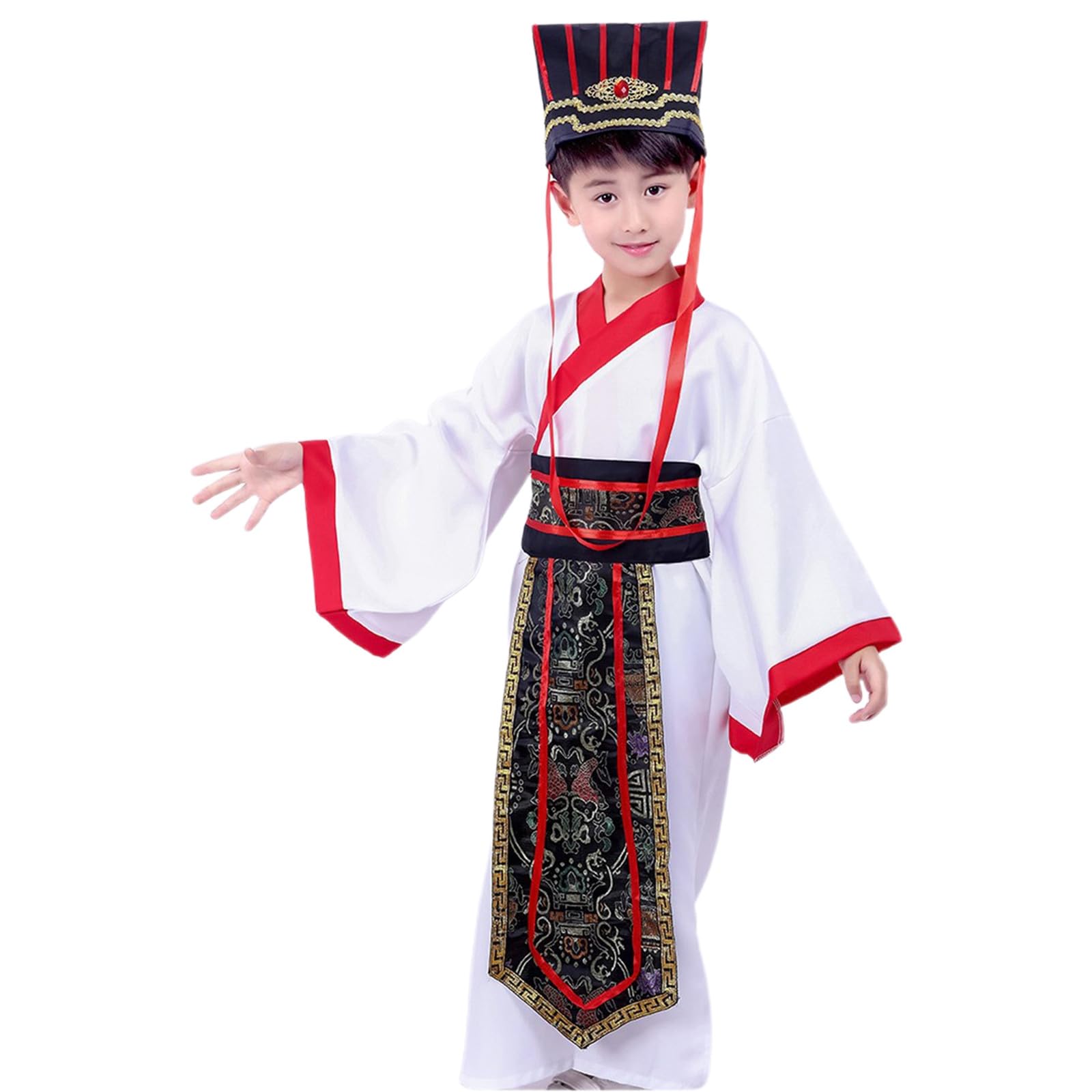 Kids Traditional Chinese Outfit for Boys - 3Pcs Ancient Dynasty Inspired Costume Garb Belt And Hat, Ideal for Cultural Performances, Festivals and Role Play