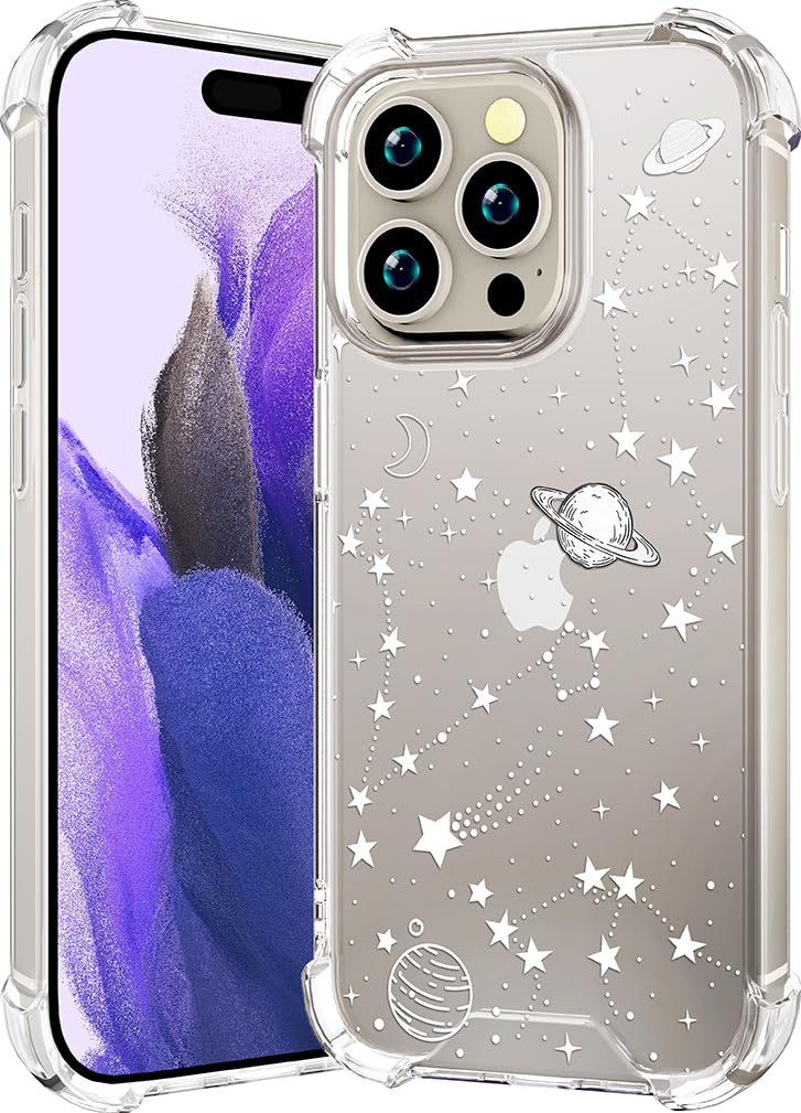 Compatible with iPhone 16 Pro Max Case Clear Cute for Women - Rugged Phone Case Funda Protector Cover Skin para 16 Promax (Universe Stars Planets Galaxy Space Moon)