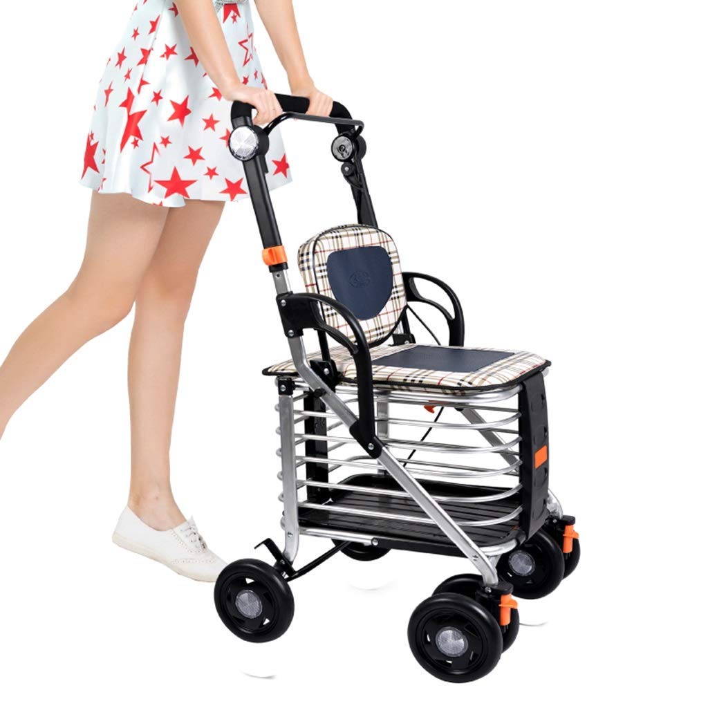 Einkaufswagen, Multifunktions-Einkaufswagen, zusammenklappbarer Hilfswanderer, vierrädriger Helfer, ältere Menschen können sitzen, Trolley, Tragkraftwagen mit ca. 75 kg