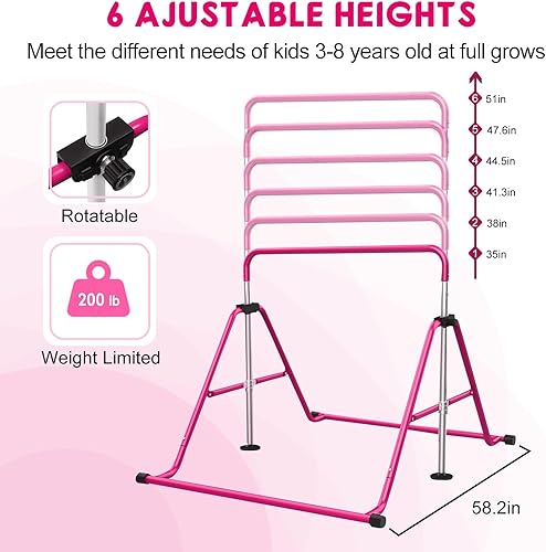 Miniatura 2 de Rokiny Barra de gimnasia expandible, barras de gimnasia de altura ajustable para el hogar, niños y jóvenes, barra de entrenamiento de gimnasia,