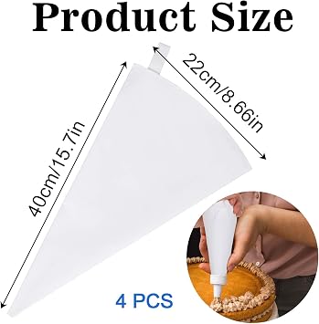 4 Pack 16 Reusable Pastry Piping Bags, Cloth Cake Decorating, White Cloth Frosting Bags, Icing Piping Bags Decorating Bags Icing Frosting Bags, White Hangable Piping Bags
