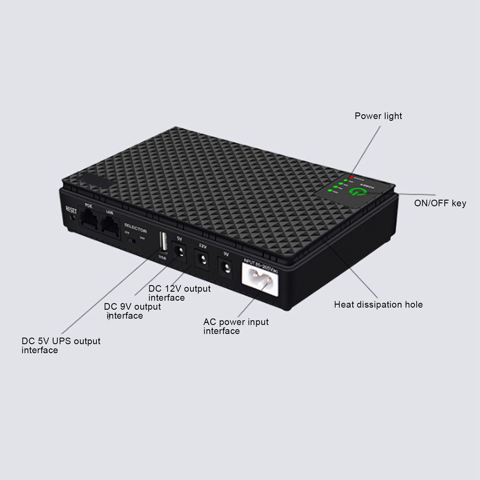 Pyhodi Mini UPS Battery Backup dla RouteróW, UPS Battery Backup 10400 MAh USB 5V DC 5V 9V 12V Poe 15V 24 V Maksymalnie 18 W Modem Zasilający Router, Nieprzerwane (Wtyczka UE 85-265V)
