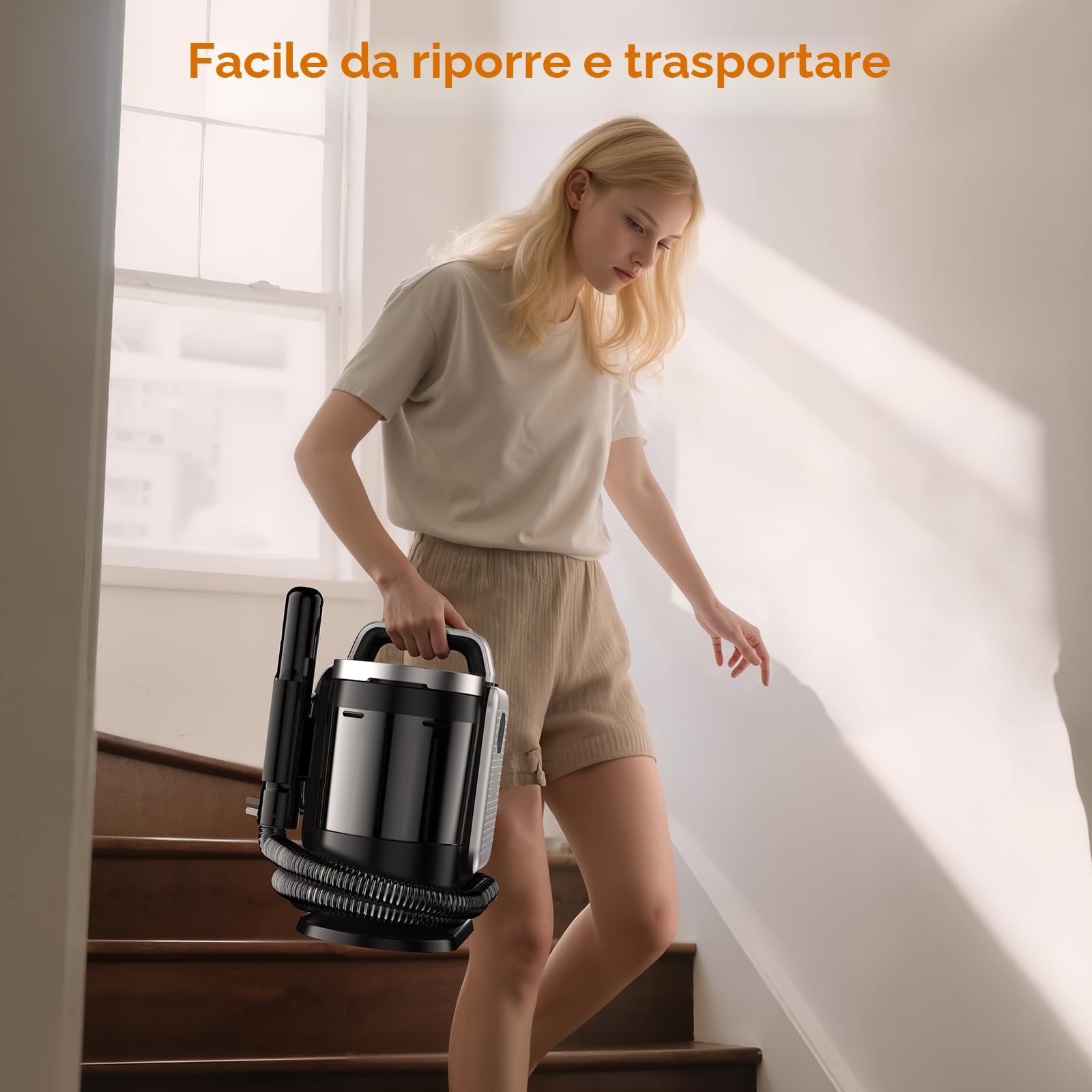 Lavatappeti Portatile, 1650W Aspirapolvere Pulitore di Tappeti con Cinque Modalità di Decontaminazione, 13Kpa Lava Divano ad Acqua a Secco Umido con 2 Serbatoi D'acqua Rimovibili