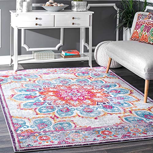 nuLOOM Kiyoko Vintage Floral Area Rug, 8' Square, Pink