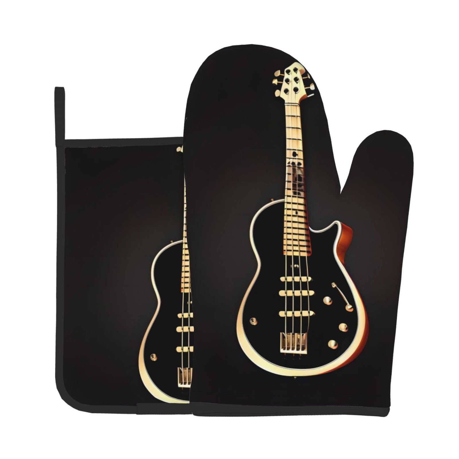 Oven Mitts and Potholders Set of 2 for Kitchen Baking Cooking GrayBlack Guitar Thick and Durable