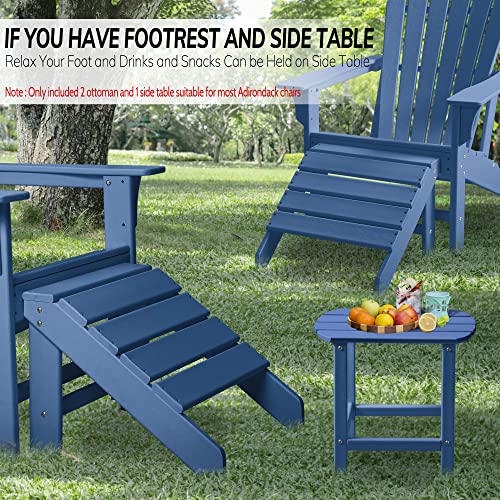Wenhaus Adirondack Ottoman And Side Table For Adirondack Chairs, 2Pcs Outdoor Adirondack Footrest & 1Pc End Table, Weather Resistant Footstool Table For Adirondack Chair Navy Blue #TOP4