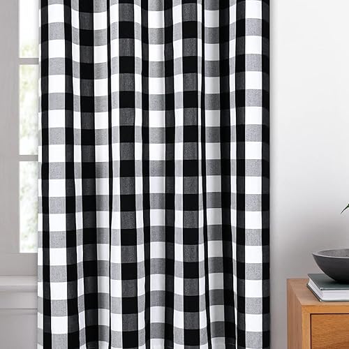 Miniatura 3 de Cortinas a cuadros de búfalo rojo y negro para dormitorio, con aislamiento térmico y eficiencia energética, cortinas con ojales para sala de estar,