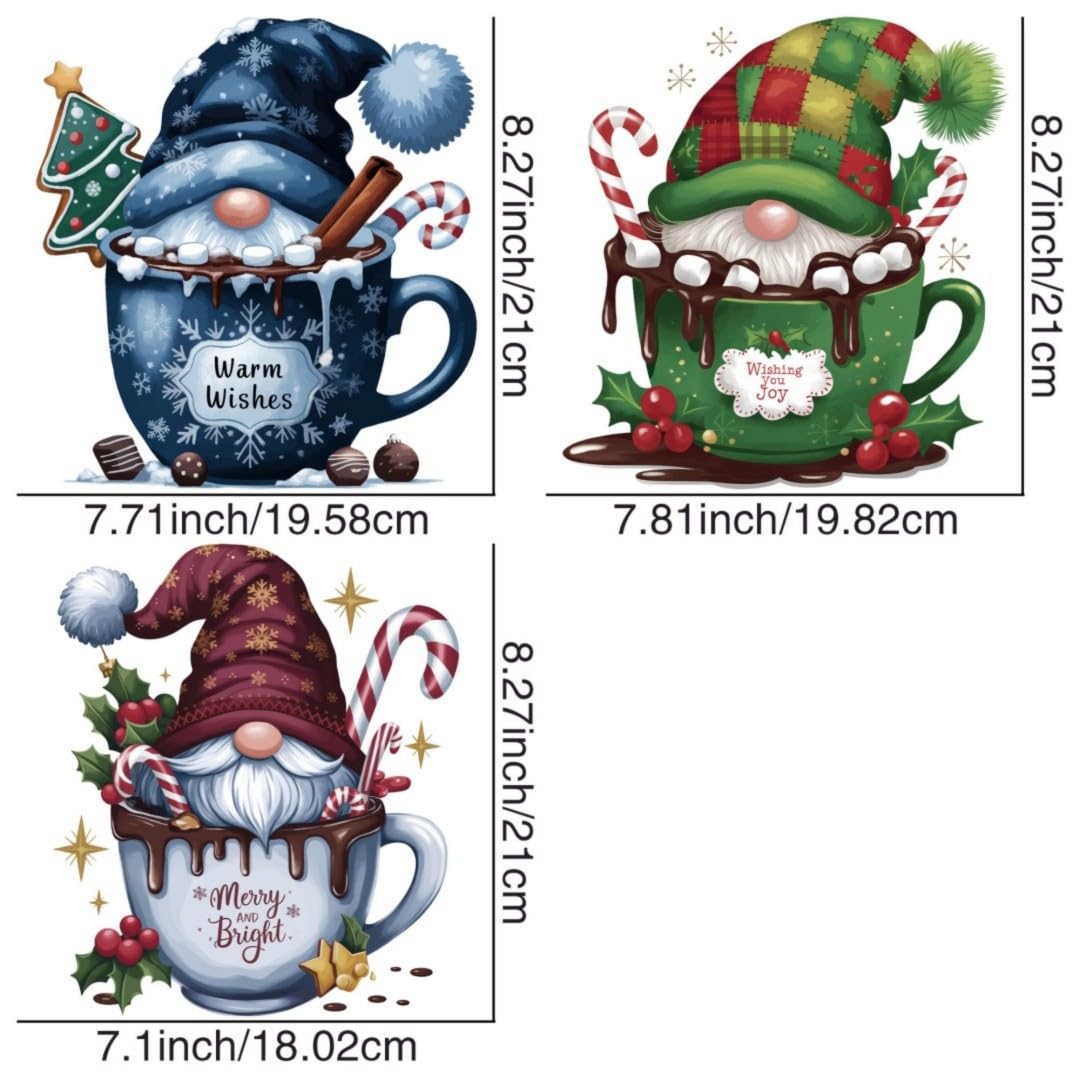 Hot Cocoa Gnomes Sublimation Iron Transfer Patch Heat Transfer Sticker Vinyl Design Iron Applique T-Shirt Clothing DIY Craft Applique Clothing Decoration (YHBE115-21-YHB1707-CH)