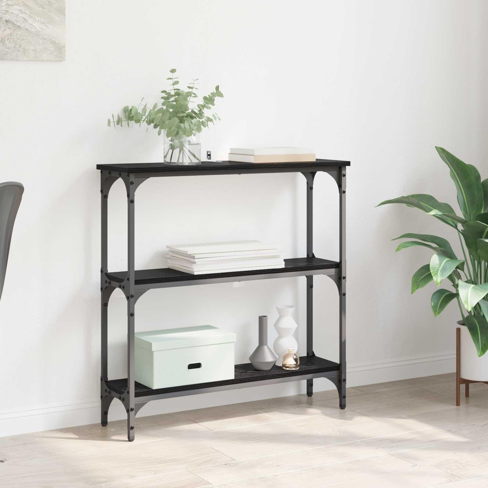 Mesa consola de madera de 75x22,5x75 cm y 3 estantes para pasillo estrecho y salón