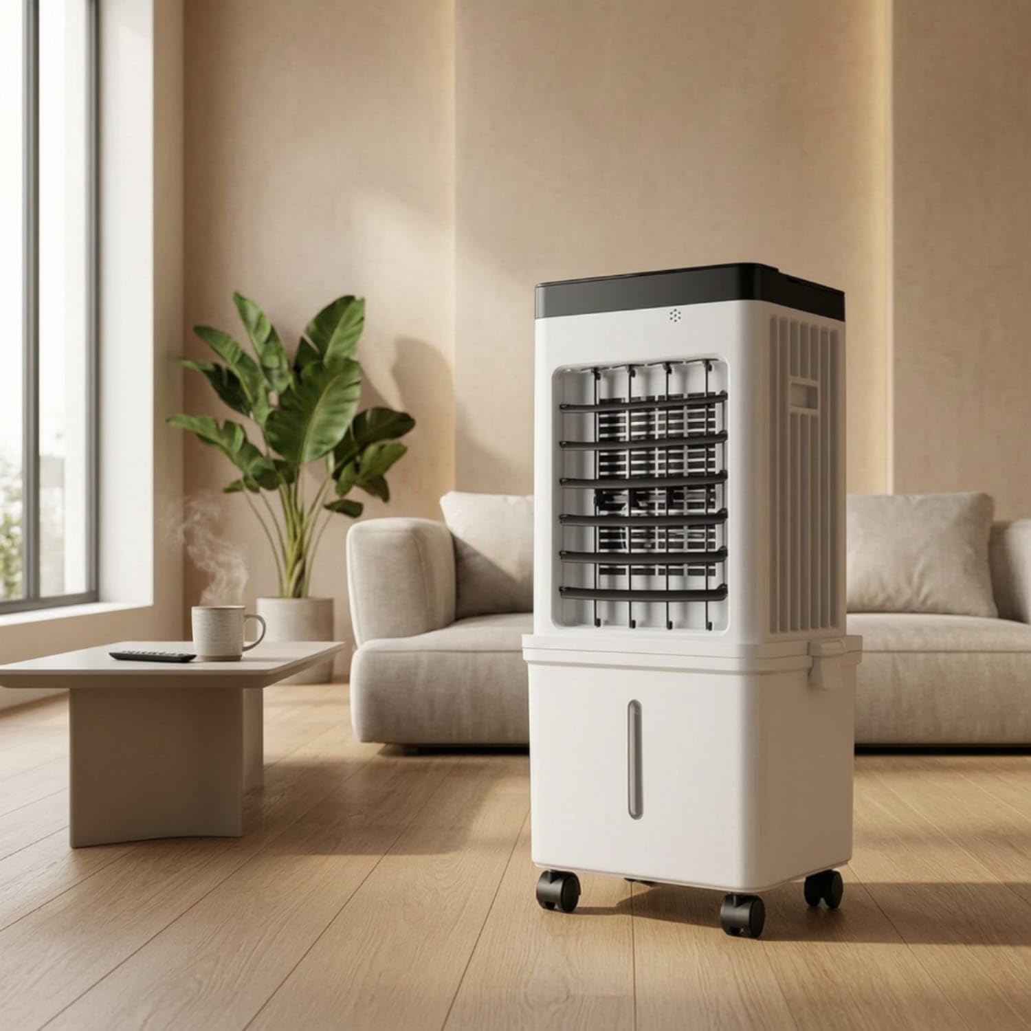 Floor-Standing Portable Air Cooler with Wheels Easy to Move Evaporative Air Cooler with Water Tank Mobile Cooling Fan Auto Oscillation for Living Room, Bedroom, Office, Mechanical-uk-image-3