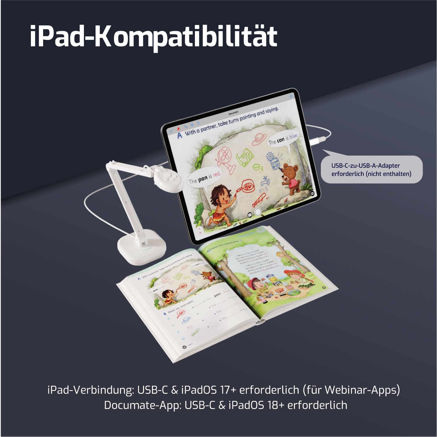INSWAN INS-2 USB Dokumentenkamera, 13MP 4K mit Autofokus, A3 Aufnahmebereich, LED,Mikrofon, kompatibel mit macOS, Windows, iPad, Chromebook, perfekt für Unterricht, Kunstausstellungen, große Dokumente