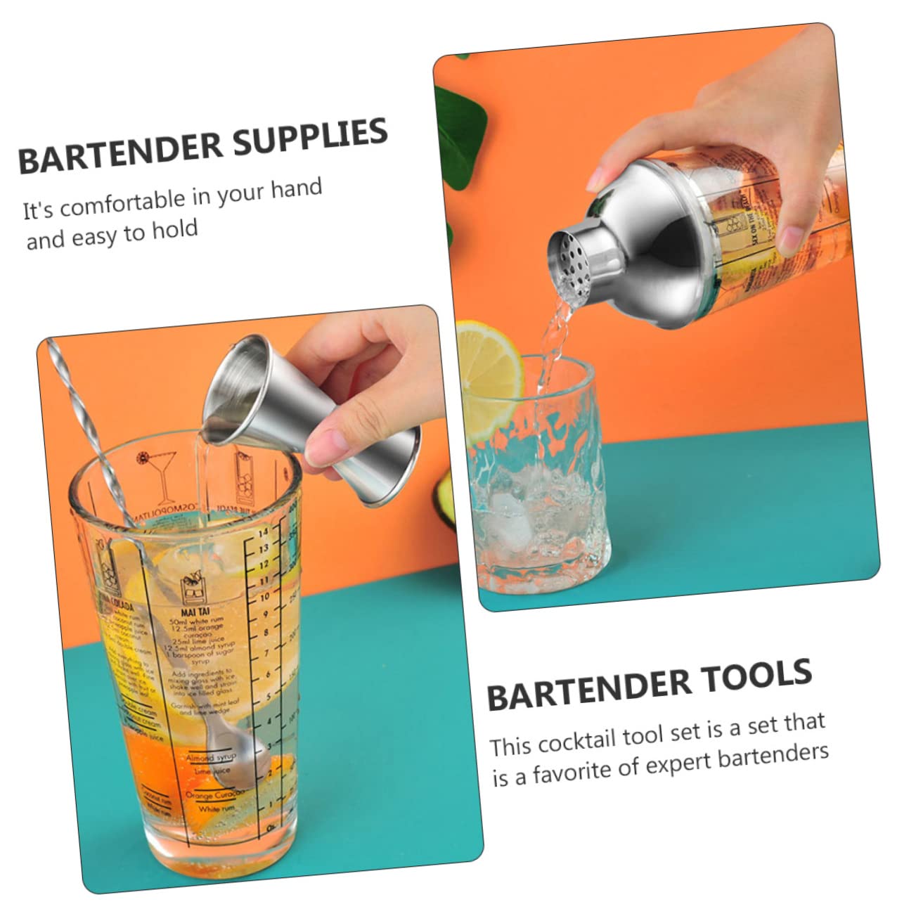UKCOCO Set 4 Pezzi Shaker per Cocktail in Acciaio Inossidabile Kit Attrezzatura Barman Bilanciato e Lucidato Regalo per Amanti di Cocktail e Aperitivi Colore Casuale