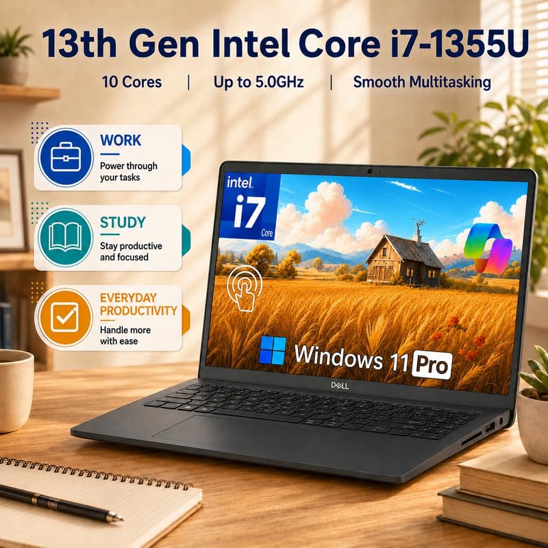 Image of Dell 15 DC15250 Touchscreen Laptop, Core i7-1355U, 24GB DDR5, 512GB SSD