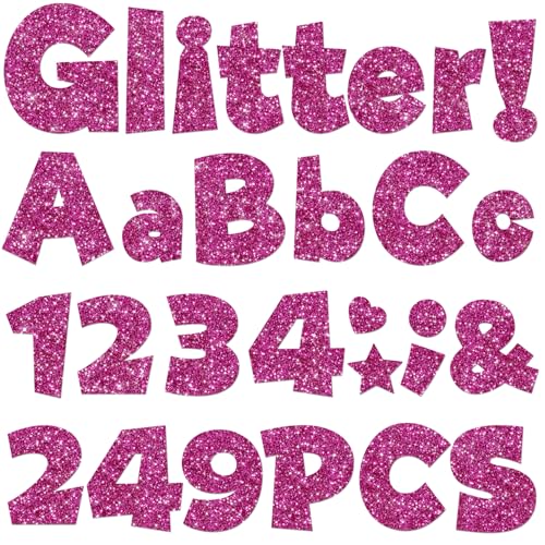 Image of 249 Pcs Glitter Bulletin Board Letters, Numbers and Punctuation 4 Inch | Cut Out Letters for Bulletin Board Decorations, Poster Board Letters Alphabet Cutouts for Classroom Wall Decor (Hot Pink)