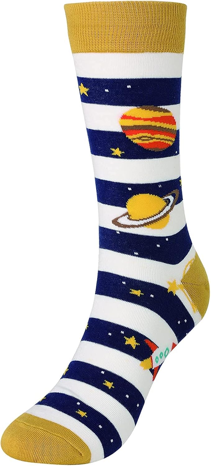 [TEXTILOR] Funny Socks For Men Novelty Crazy Men's Fun Patterned Dress Crew Cotton Socks with Gift Box(SPACE COLLECTION 5Pairs) at  Men’s Clothing store