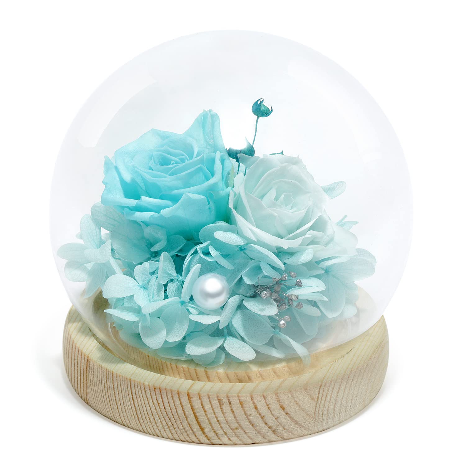 LG LOUIS GARDEN Preserved Rose in Glass Dome, Eternal Real Flower Blue Rose, Forever Flower with LED Light, Wedding Anniversary Mother's Day Birthday Romantic Gift for Her