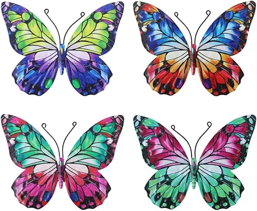 dreamskip 4 Pcs Metal Butterfly Wall Decor Art, Colorful Butterflies Outdoor Wal