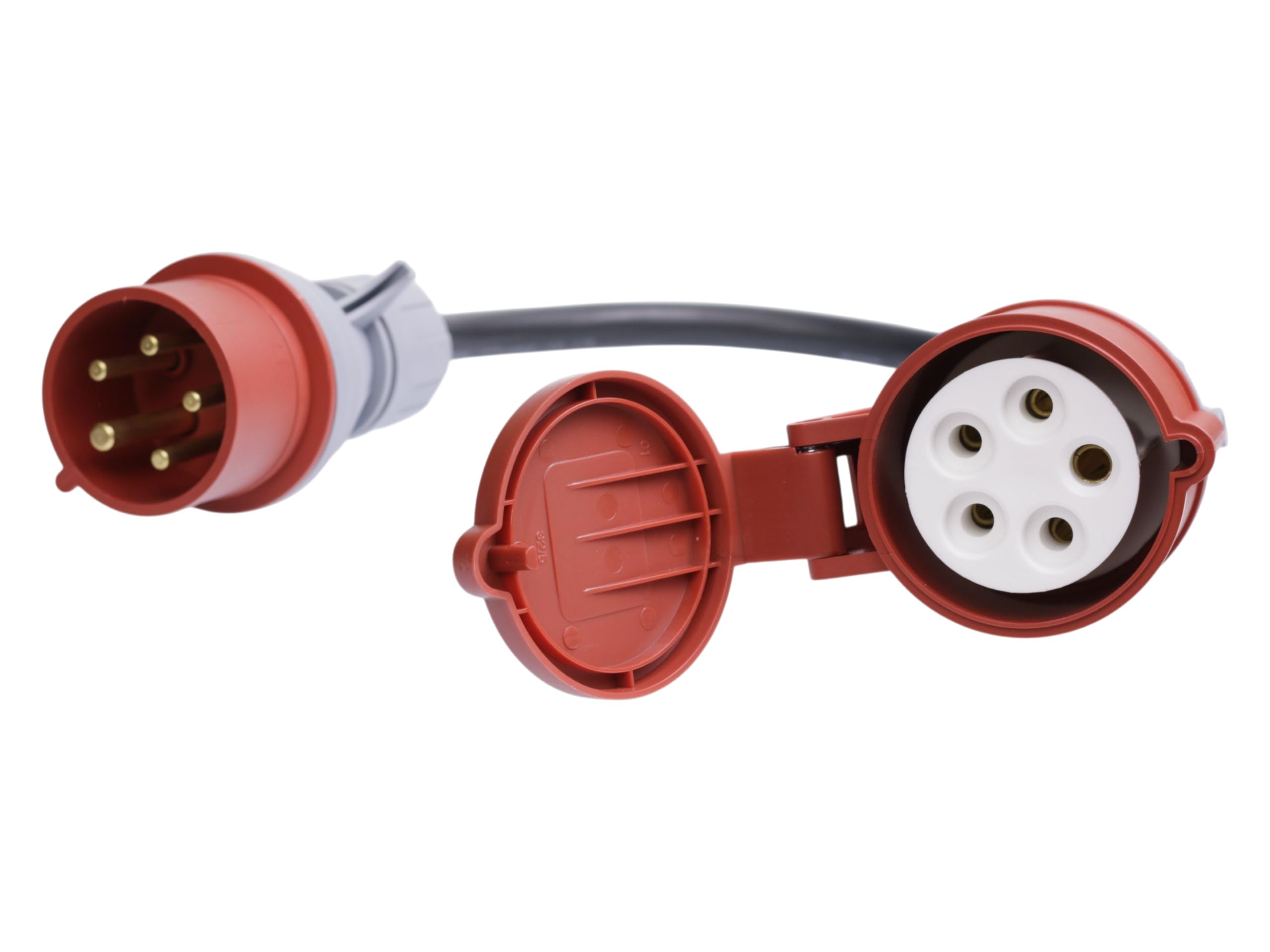 CEE Adapter 3-phasig 400 V | 16A (11 kW) Stecker auf 32A (22 kW) Kupplung, IP44 | mit 0,5 m H07RN-F 5G2,5 mm² Gummikabel zur Verbindung