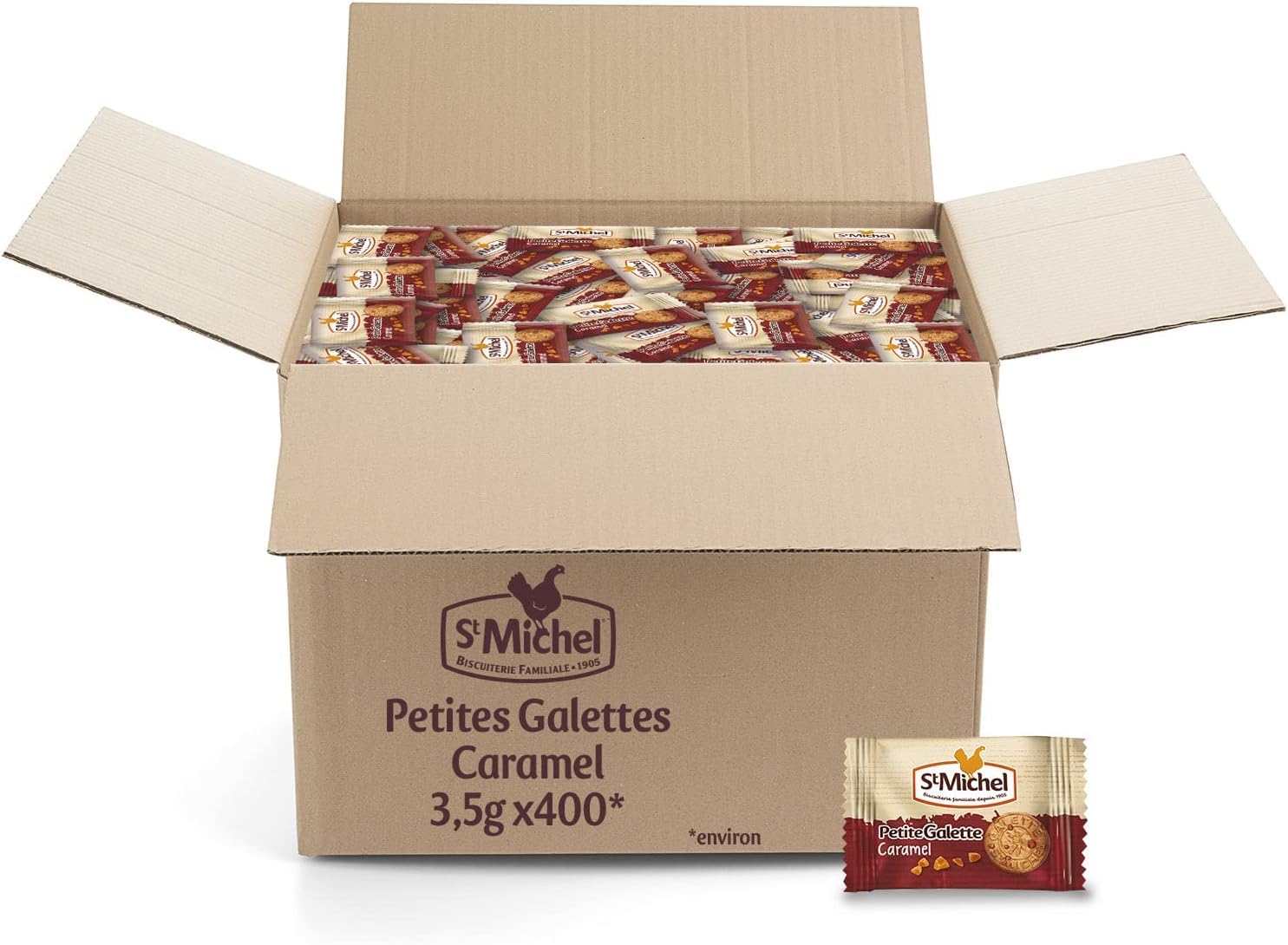 St Michel - Pequeña Galleta de Caramelo - 3,5 g Caja de 400 Sobres Individuales - 1,4 Kg
