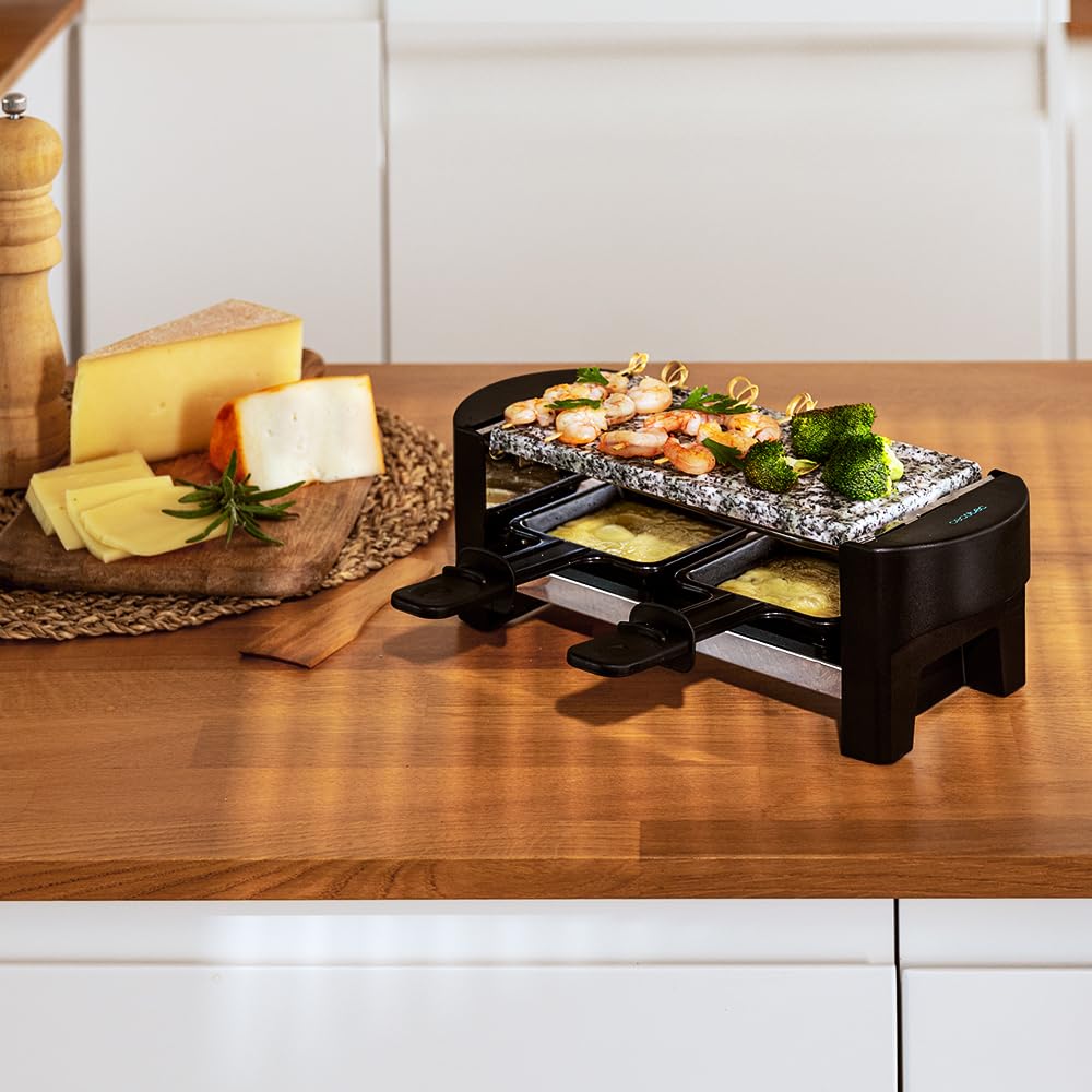 Cecotec Raclette z grillem elektrycznym 3200 W AllStone dla 2 osób, stal nierdzewna, nieprzywierająca płyta