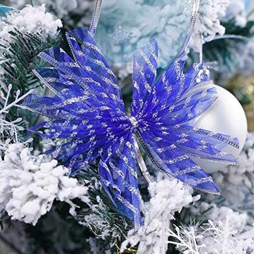 Aimudi Blue And Silver Christmas Ribbon Wired 2.5" Ice Blue Christmas Tree Ribbon Garland 6 Rolls 36 Yards Turquoise Blue Ribbon For Christmas Tree Topper Bows, Crafts, Gift Wrapping, Wreaths #TOP4