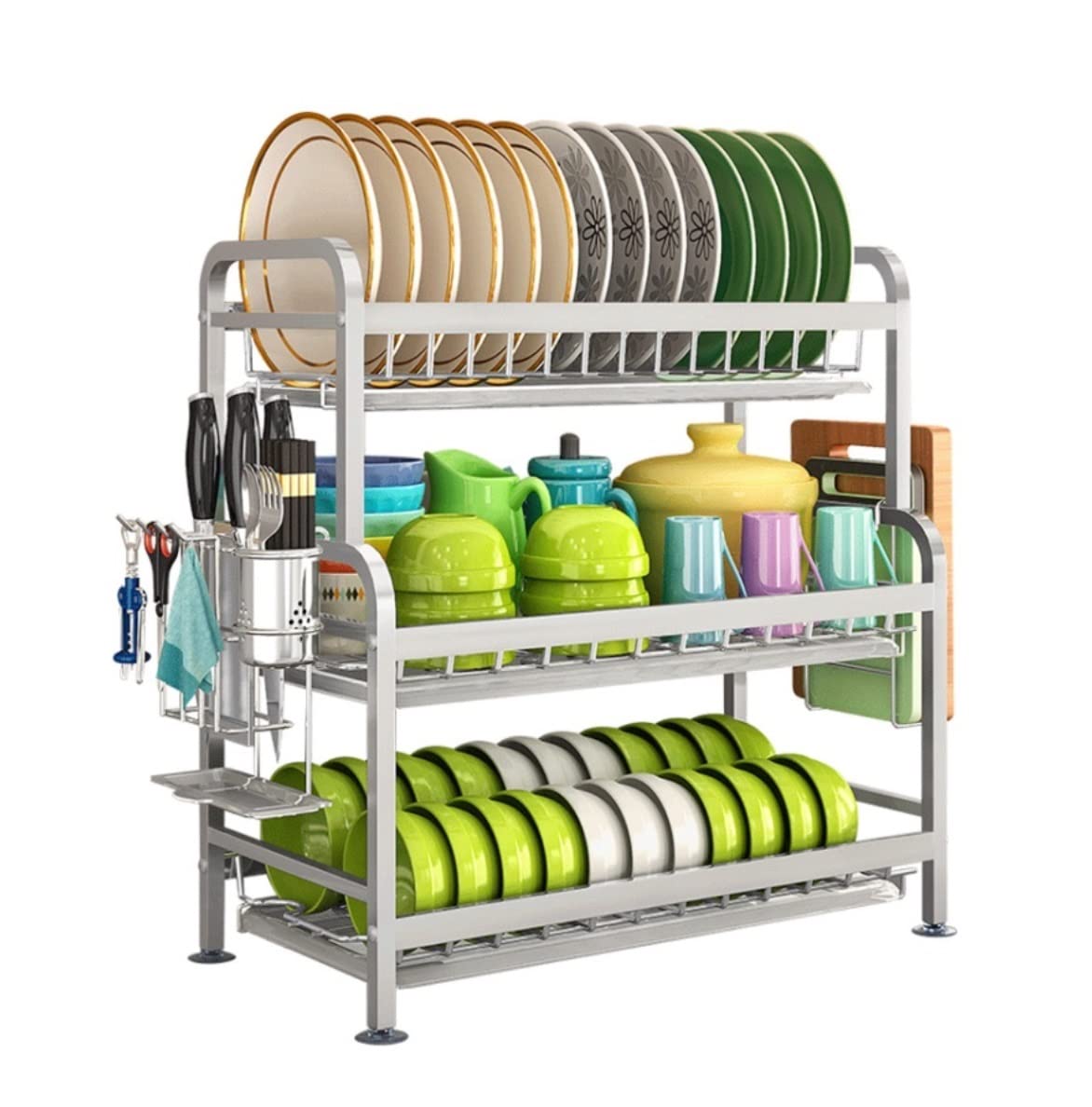Escurridor de Platos de Cocina de 3 Capas, escurridor de Platos de Acero Inoxidable 304, escurridor de Platos de Cocina, escurridor Cromado, escurridor de Platos.