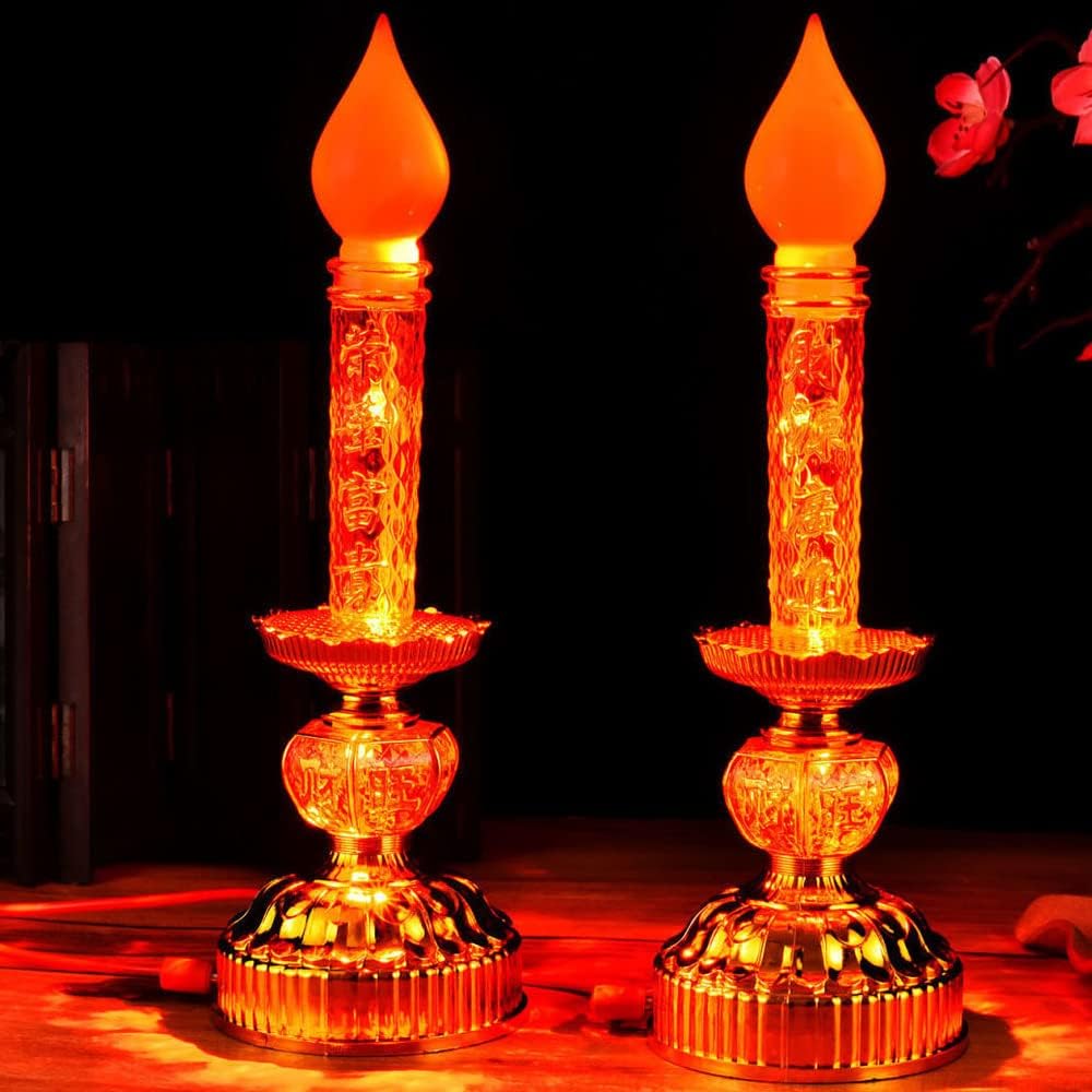 XIALON US 110V 220V 1pairs 8.6inch LED Candle Light Wealth God Buddha Lamp Buddhist Supplies