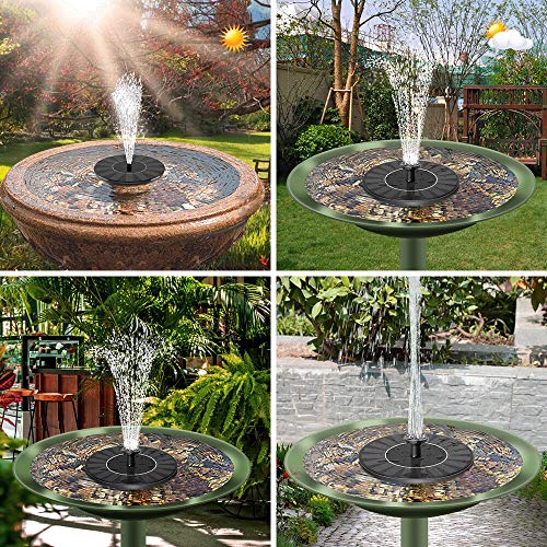 Solar Springbrunnen für Außen, Solarbrunnen für Draussen mit 6 Sprüh Effekten, Solar Teichpumpe Outdoor Solar Schwimmender Fontäne Pumpe für Garten, Teich, VogelBad, und Wasserpumpe（1.4W）