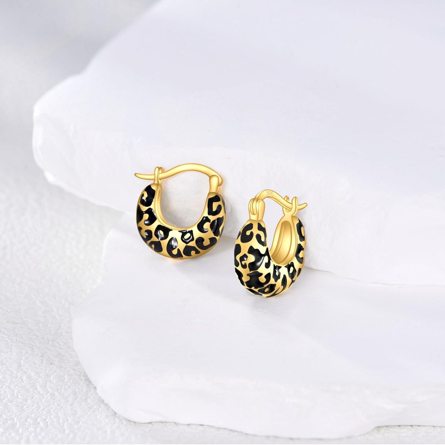 Leopard Print Earrings for Women 925 Sterling Silver Leopard Print Hoop Earrings Geometric Drop Earring Studs Hypoallergenic Fashion Jewelry Gifts - Image 2
