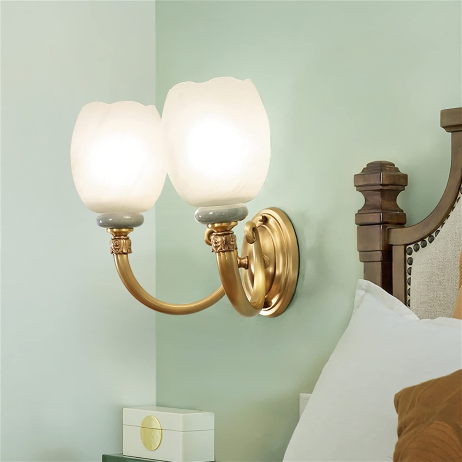 Lampada da Parete, Moderna, Interamente in Rame, in Ceramica, per Soggiorno, con Sfondo cinematografico, Luce Calda per Camera da Letto, Comodino, Luce Notturna, luci Creative per