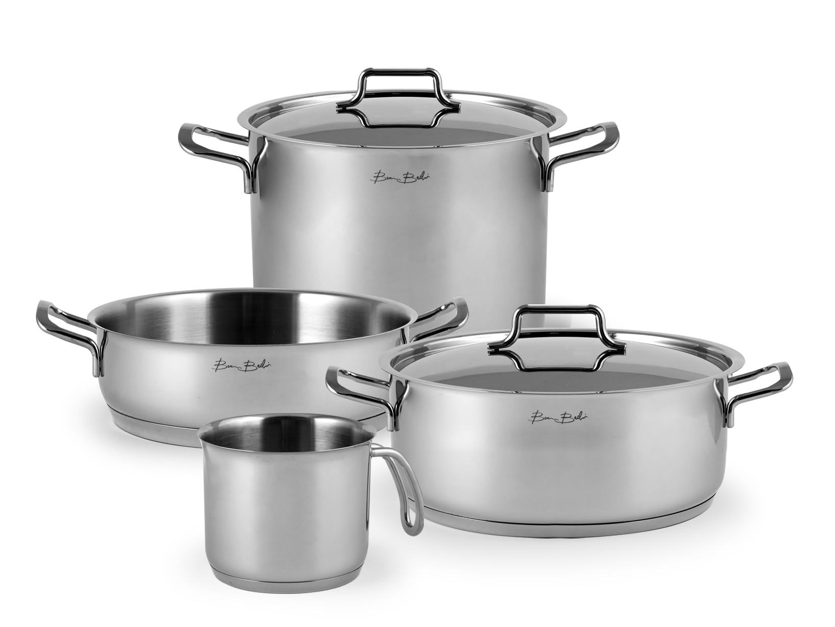 H&H by Bruno Barbieri, Batteria di Pentole, Acciaio Inox 18/10, Set 6 Pezzi, Casseruola, Tegame, Bollilatte con Coperchi, Triplo Fondo, Adatto a tutti i Piani Cottura