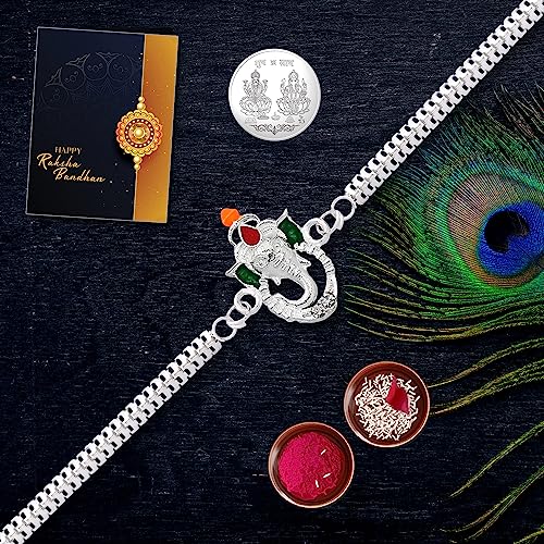 Image of Oblivion Rakhi Combo with Tilak Set, Pooja Coin and Greeting Card for Rakhi Festival - Complete Brother Sister Gift